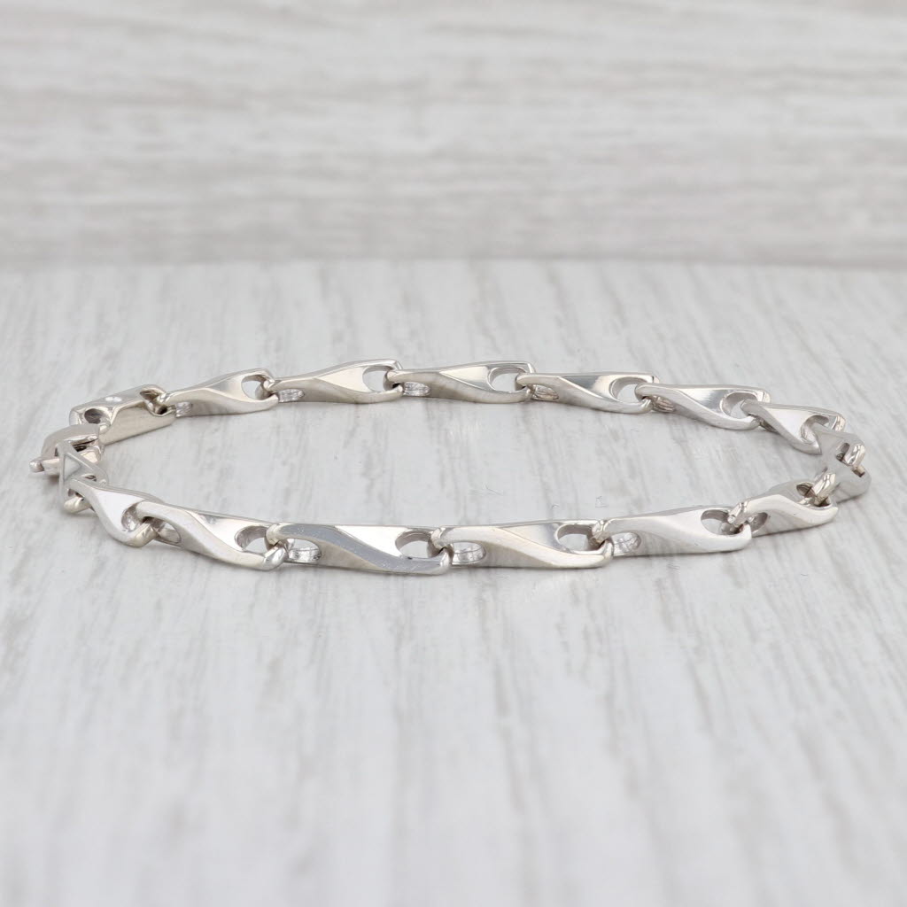 Light Gray 7" Barleycorn Chain Bracelet 14k White Gold 3.4mm Lobster Clasp