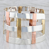 Basket Weave Statement Cuff Bracelet Sterling Silver Brass Copper RLM Studios