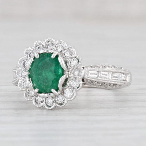 Light Gray 1.97ctw Oval Emerald Diamond Halo Engagement Ring 18k White Gold Size 7 GIA