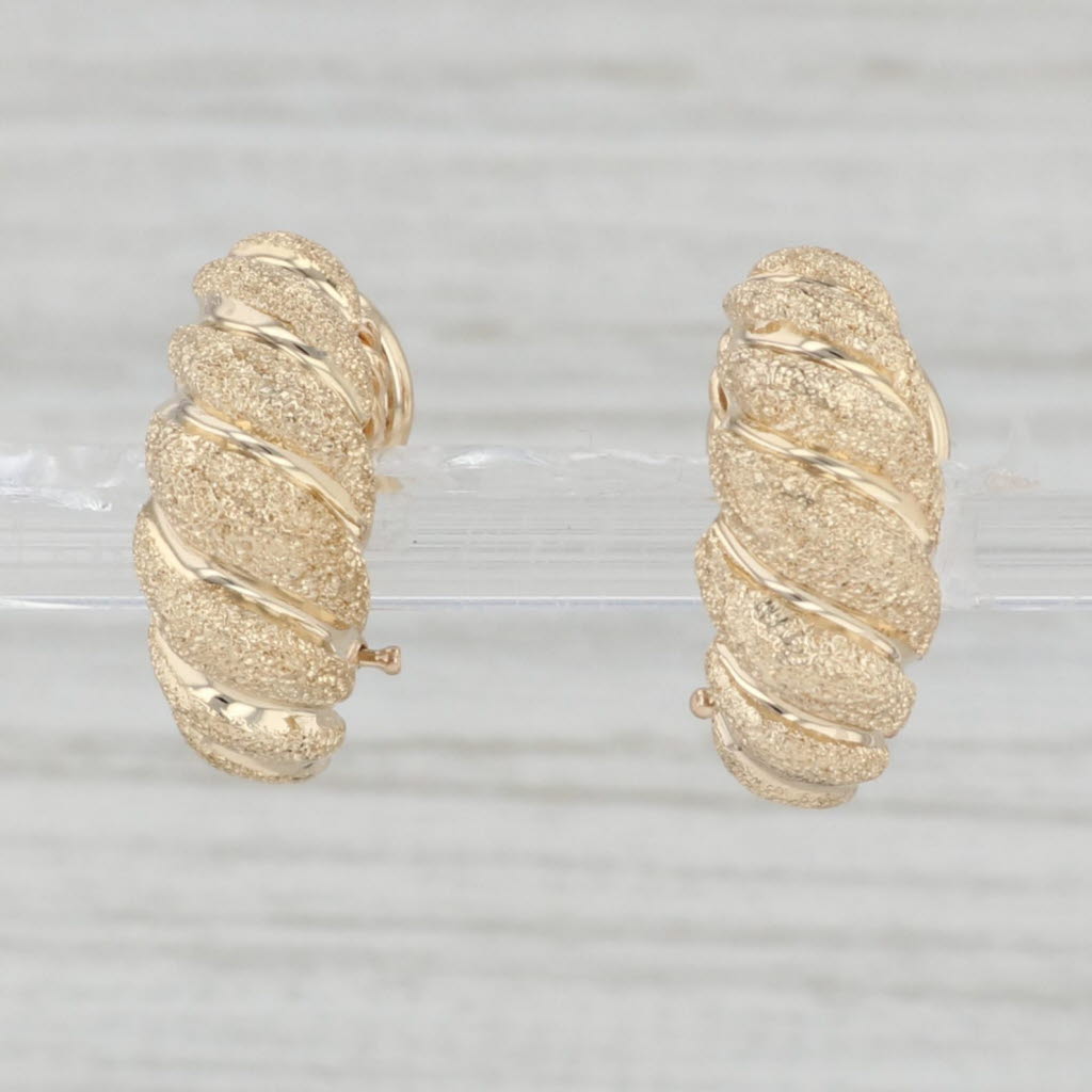 Light Gray Scalloped Croissant Drop Earrings 14k Yellow Gold Omega Backs Pierced