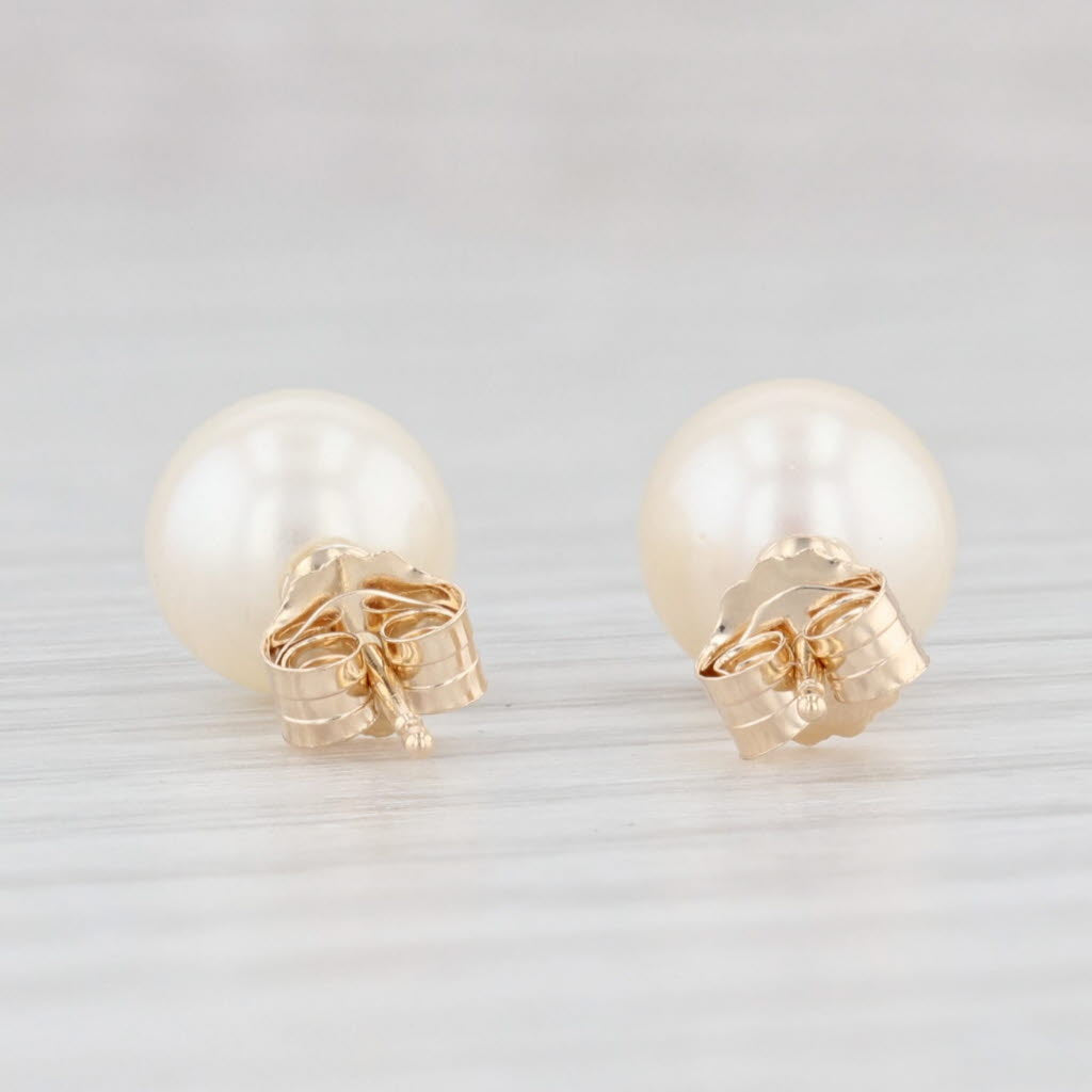 Light Gray Cultured Pearl Solitaire Stud Earrings 14k Yellow Gold June Birthstone