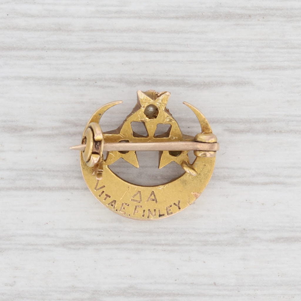 Light Gray Tri-Delta Sorority Pin 18k Gold Pearls Crescent Badge Vintage Charter Member