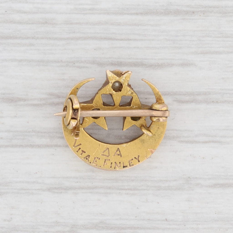 Tri-Delta Sorority Pin 18k Gold Pearls Crescent Badge Vintage Charter Member