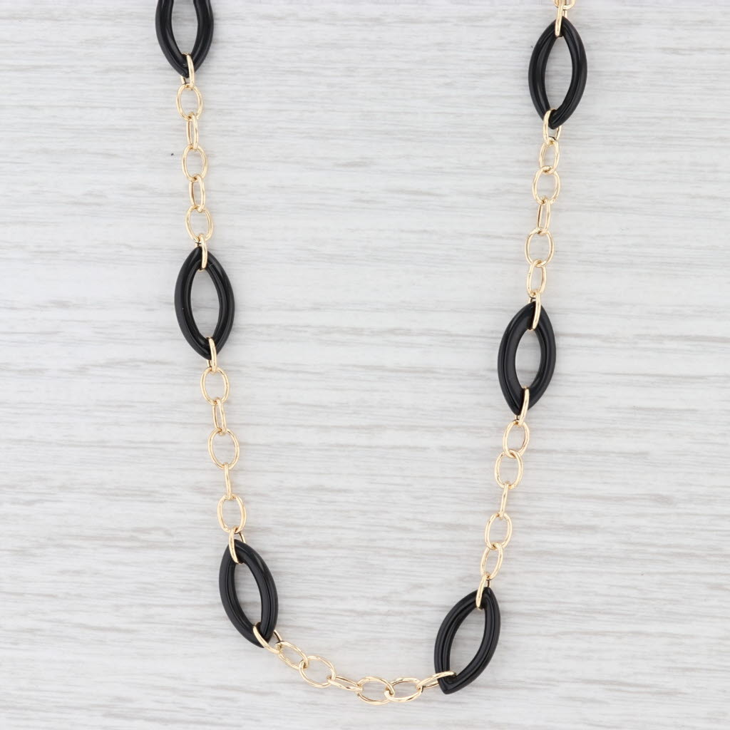 Light Gray Onyx Cable Chain Necklace 14k Yellow Gold 24.5” 9mm Adjustable