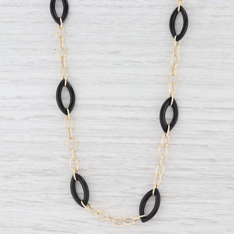 Onyx Cable Chain Necklace 14k Yellow Gold 24.5” 9mm Adjustable