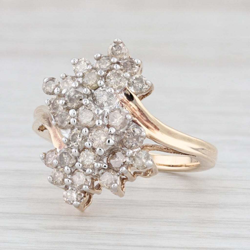 Light Gray 1.25ctw Diamond Cluster Bypass Ring 10k Yellow Gold Size 7.25 Cocktail