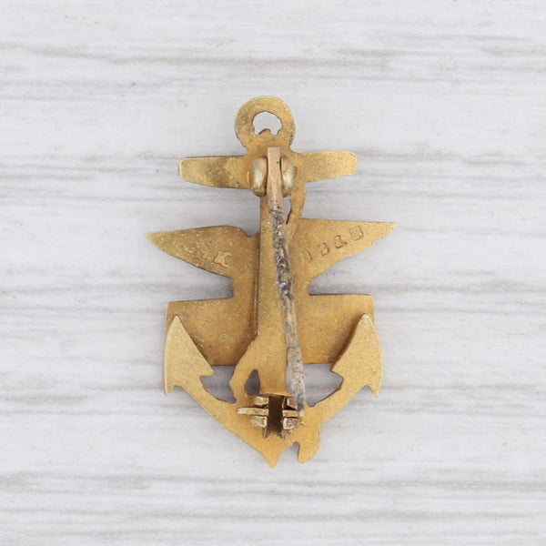 Light Gray Vintage US Navy Pin 14k Gold Eagle Anchor Badge Military Bailey Banks Biddle