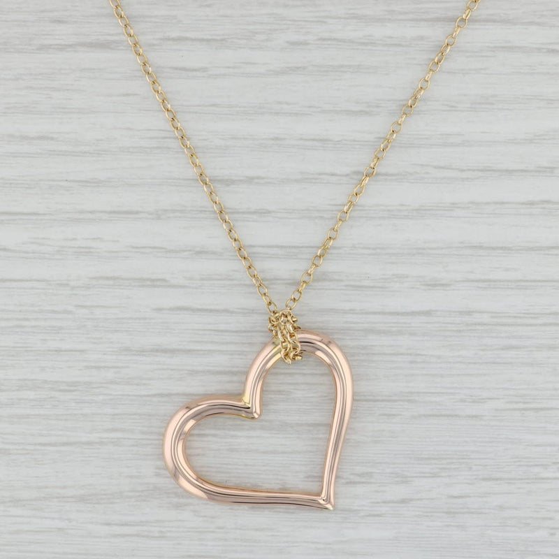 Light Gray 14k Rose Gold Heart Pendant Yellow Gold Necklace 17.5" Rolo Chain Statement