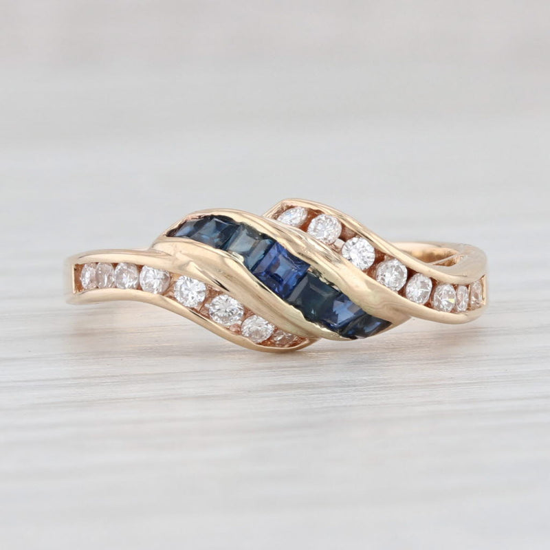 Light Gray 0.63ctw Blue Sapphire Diamond Scalloped Bypass Ring 14k Yellow Gold Size 7.25