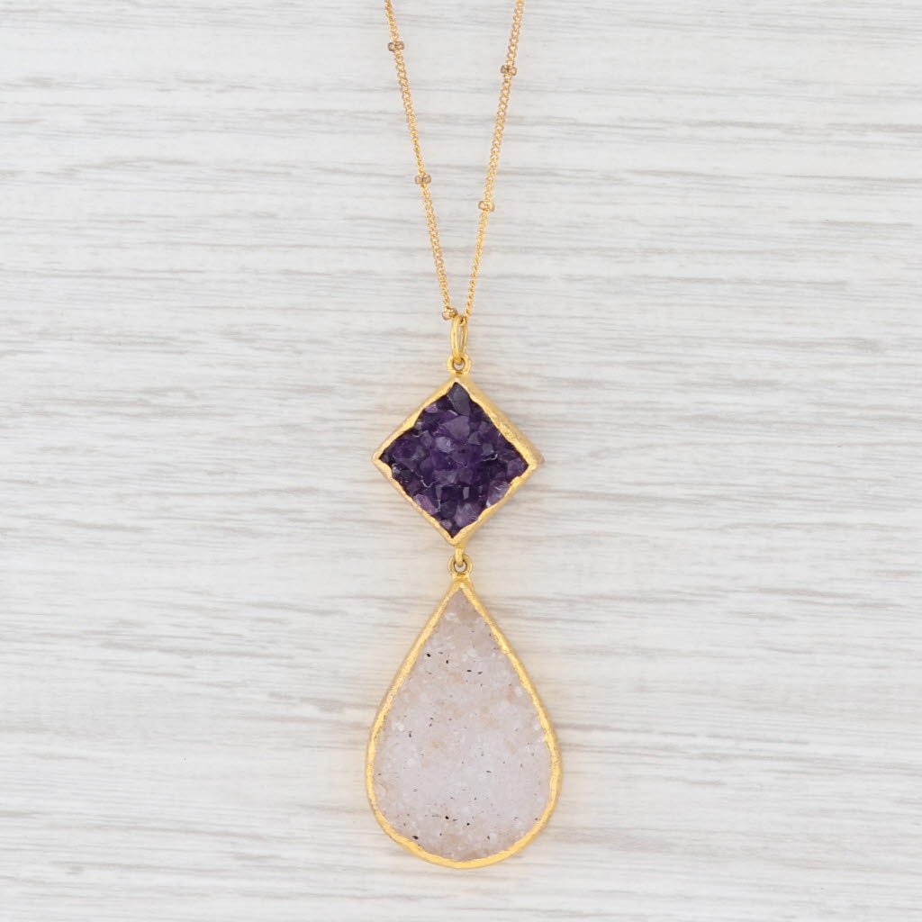 Light Gray New Nina Nguyen Druzy Quartz Amethyst Pendant Necklace Sterling Gold Vermeil