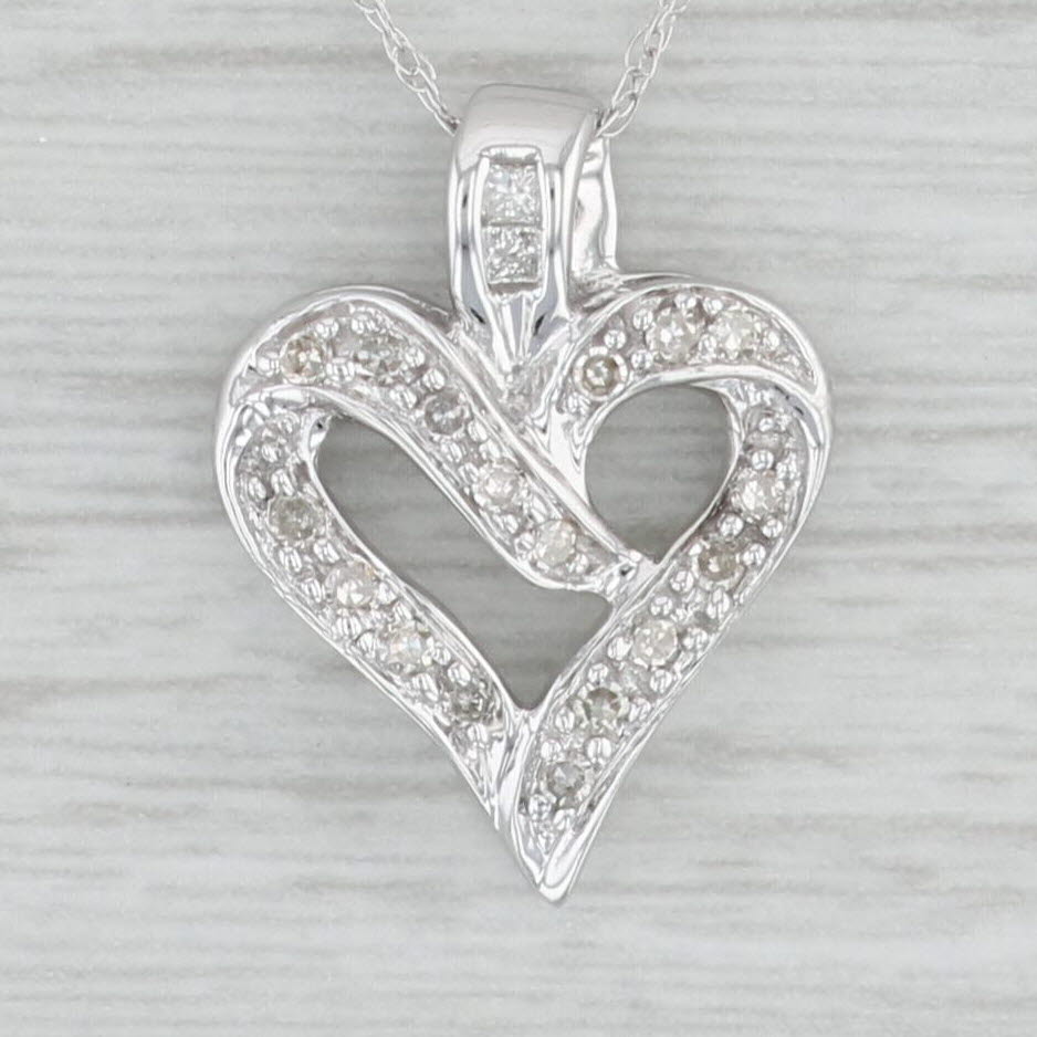 Light Gray 0.16ctw Diamond Heart Pendant Necklace 14k White Gold 15.5" Rope Chain