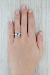 New 0.65ctw Blue Sapphire Diamond Halo Ring 14k White Gold Size 6.75 Engagement