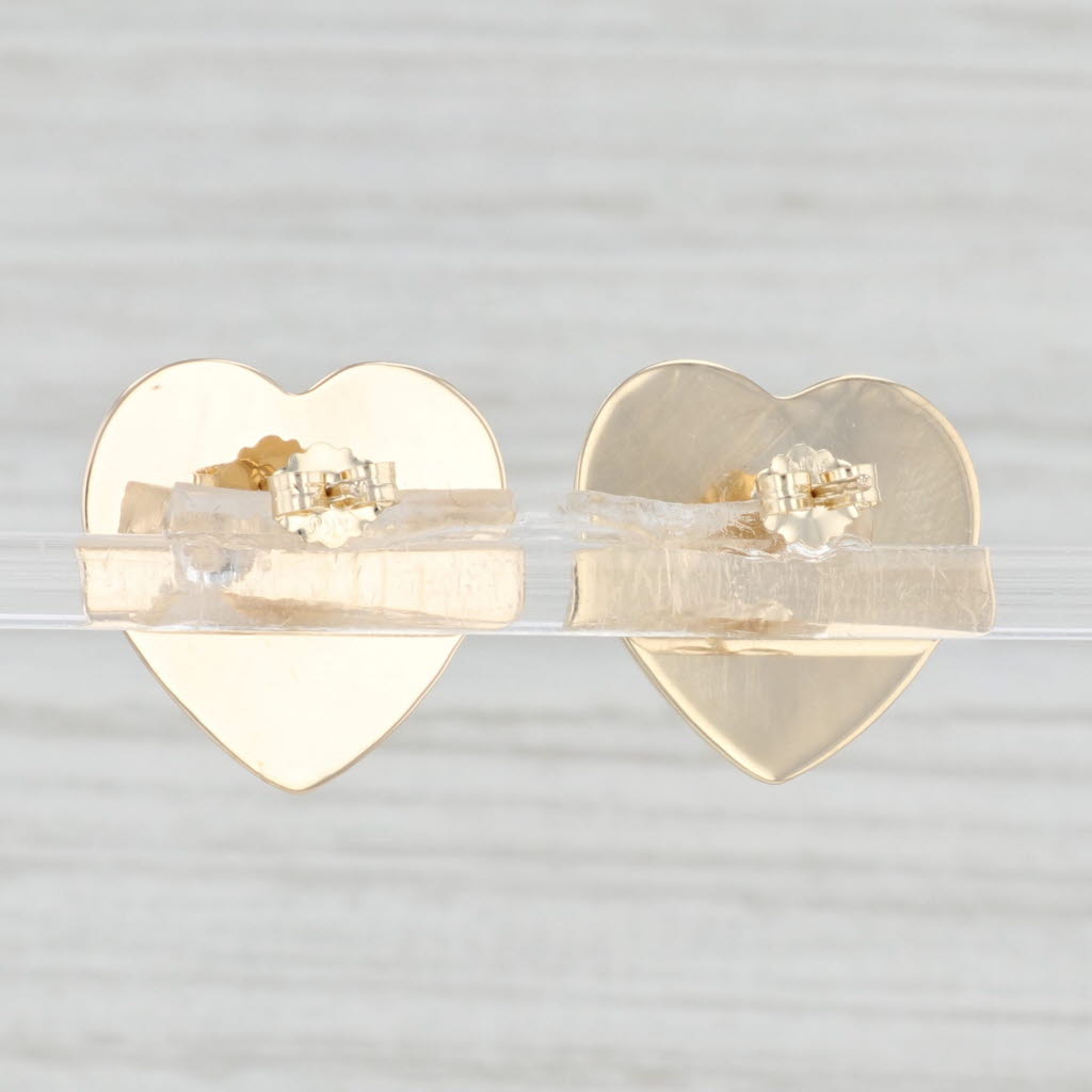 Light Gray Heart Stud Earrings 14k Yellow Gold Light Weight Pierced Studs