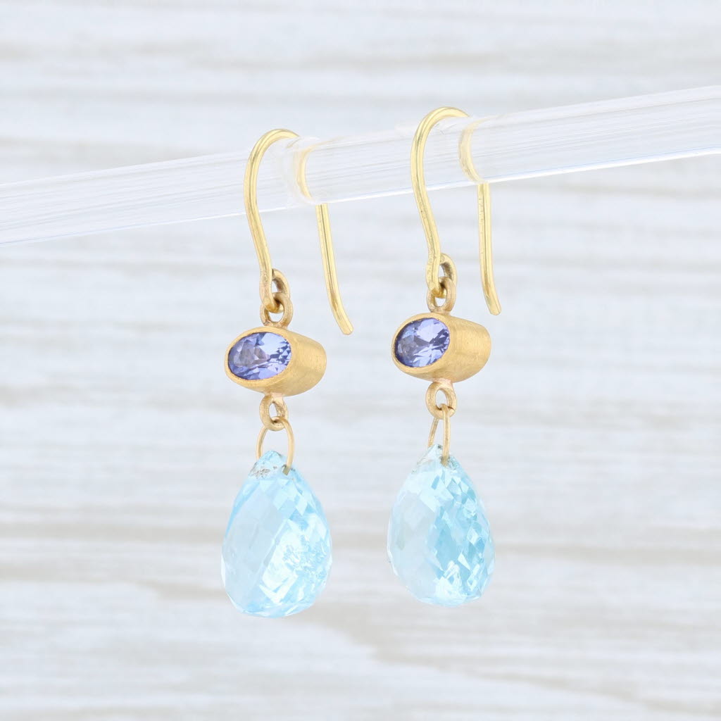 Lavender Mallary Marks Briolette Aquamarine Tanzanite Earrings 22k 18k Gold Blue Stone