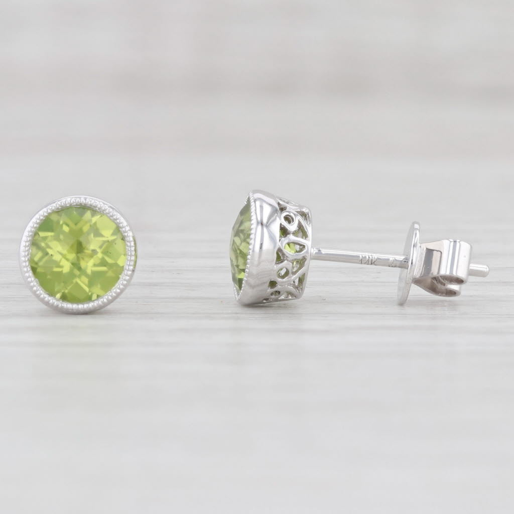 Light Gray New 1.66ctw Peridot Solitaire Stud Earrings 14k White Gold August Birthstone