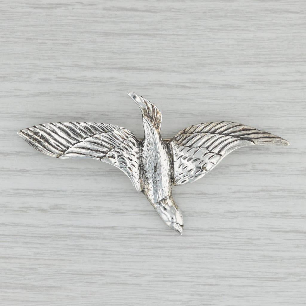 Gray Flying Bird Brooch Sterling Silver Statement Pin Vintage Danecraft Goose