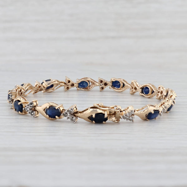 Light Gray 8.45ctw Blue Sapphire Diamond Tennis Bracelet 14k Yellow Gold 7.5" 6.4mm