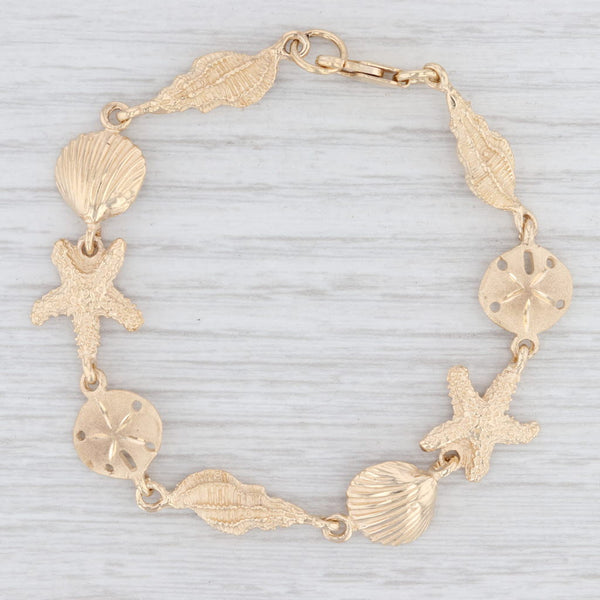 Nautical Shell Bracelet 14k Yellow Gold Seashell Conch Sand Dollar Starfish 6.5"