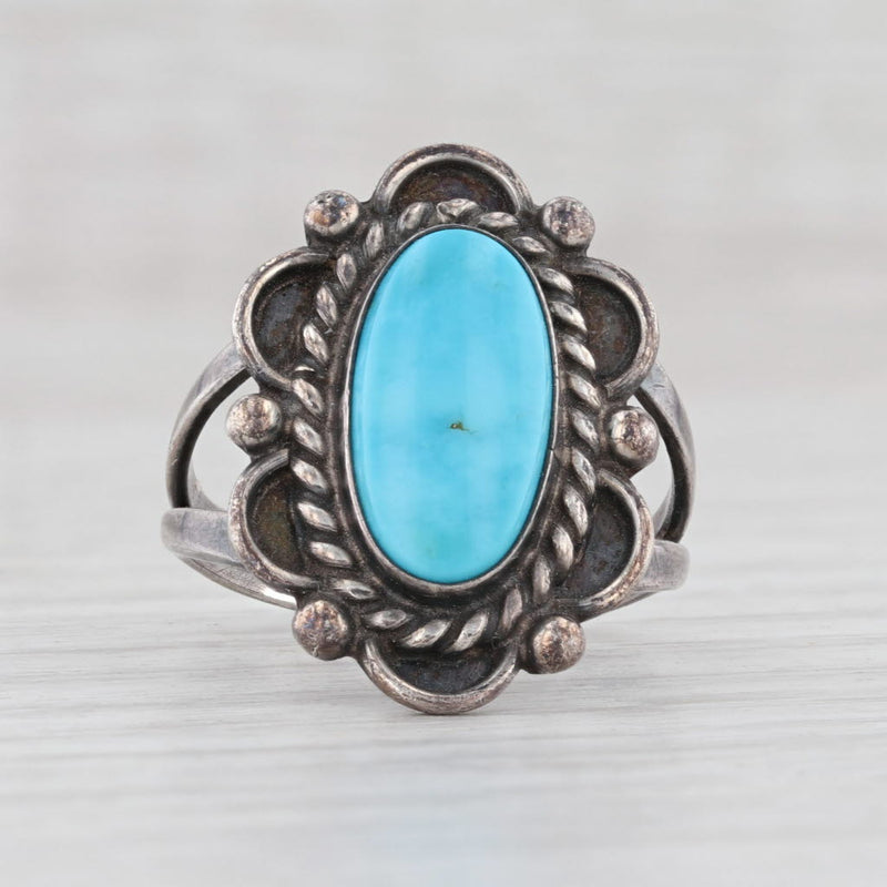 Vintage Native American Turquoise Ring Sterling Silver Size 6.5 Oval Cabochon