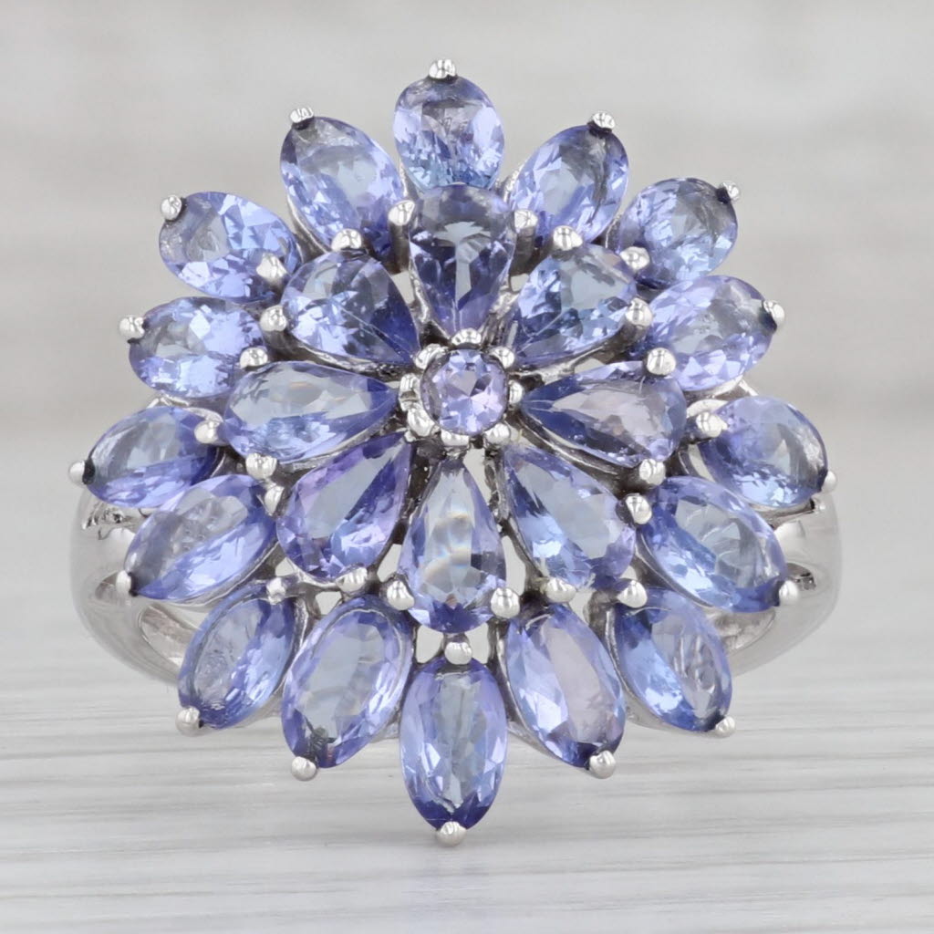 Gray 6.35ctw Tanzanite Flower Cluster Ring 10k White Gold Size 8.5 Cocktail