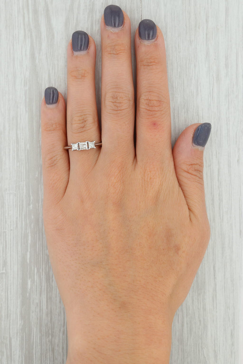 Tan 0.48ctw Princess 3-Stone Diamond Engagement 14k White Gold Size 6.75