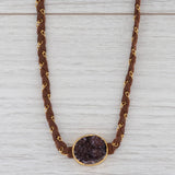New Nina Nguyen Necklace Cordelia Woven Brown Leather Amethyst Druzy