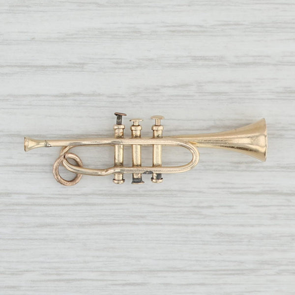 Light Gray Detailed Trumpet Charm 14k Yellow Gold Custom Handmade Pendant
