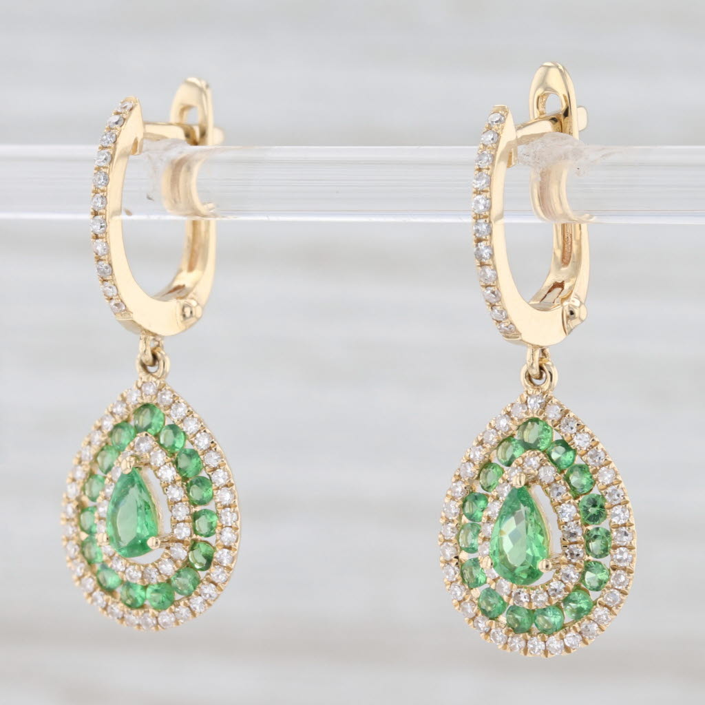 Light Gray New 1.5ctw Green Garnet Diamond Halo Teardrop Earrings 14k Yellow Gold