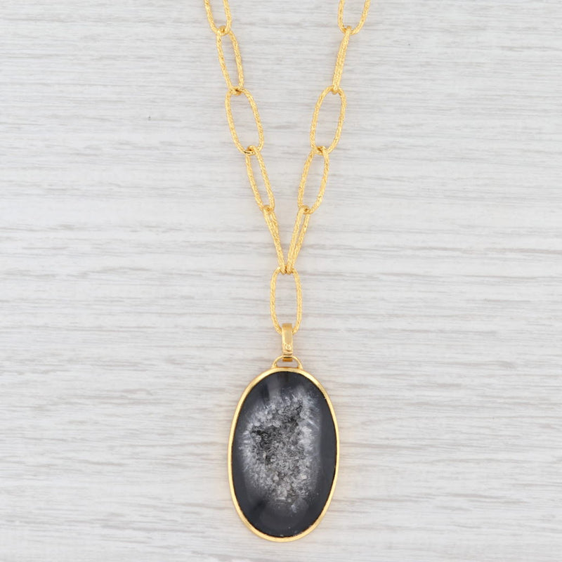 Light Gray New Nina Nguyen Druzy Geode Quartz Pendant Necklace Sterling Gold Vermeil 20.5"