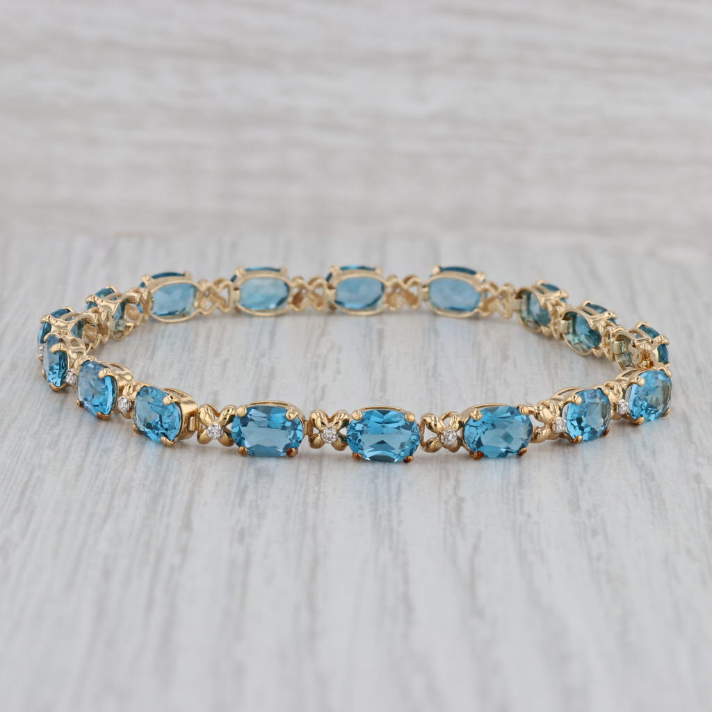 Gray 17.06ctw London Blue Topaz Diamond Tennis Bracelet 14k Yellow Gold 7.25" 5.1mm