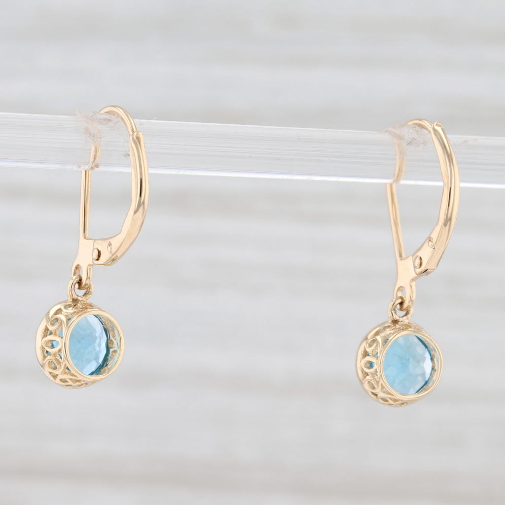 Light Gray New 1.97ctw Blue Topaz Drop Earrings 14k Yellow Gold December Birthstone