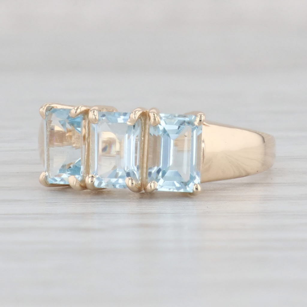 Light Gray 1.60ctw 3-Stone Aquamarine Ring 14k Yellow Gold Size 8 March Birthstone