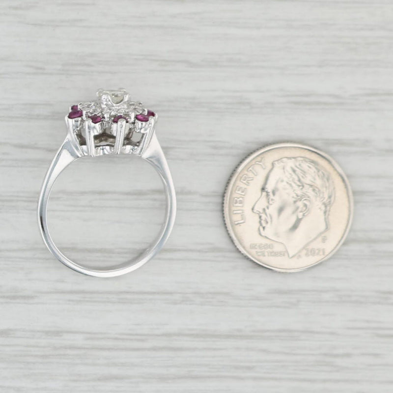 Light Gray 0.80ctw Round Ruby Diamond Halo Ring 14k White Gold Size 6.25