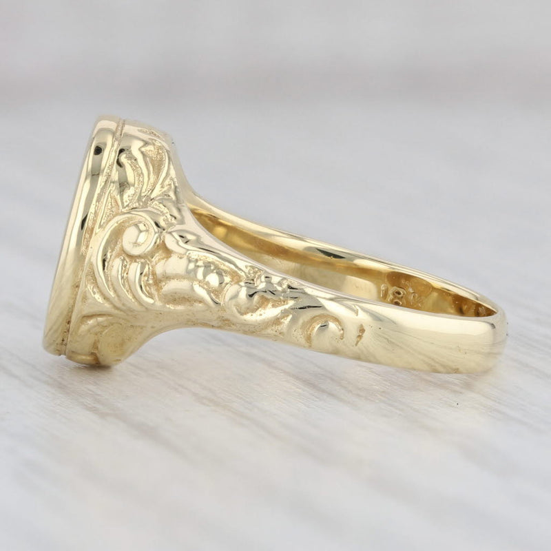Light Gray Diamond Accented Engravable Signet Ring 18k Yellow Gold Size 6.75 Floral Vintage