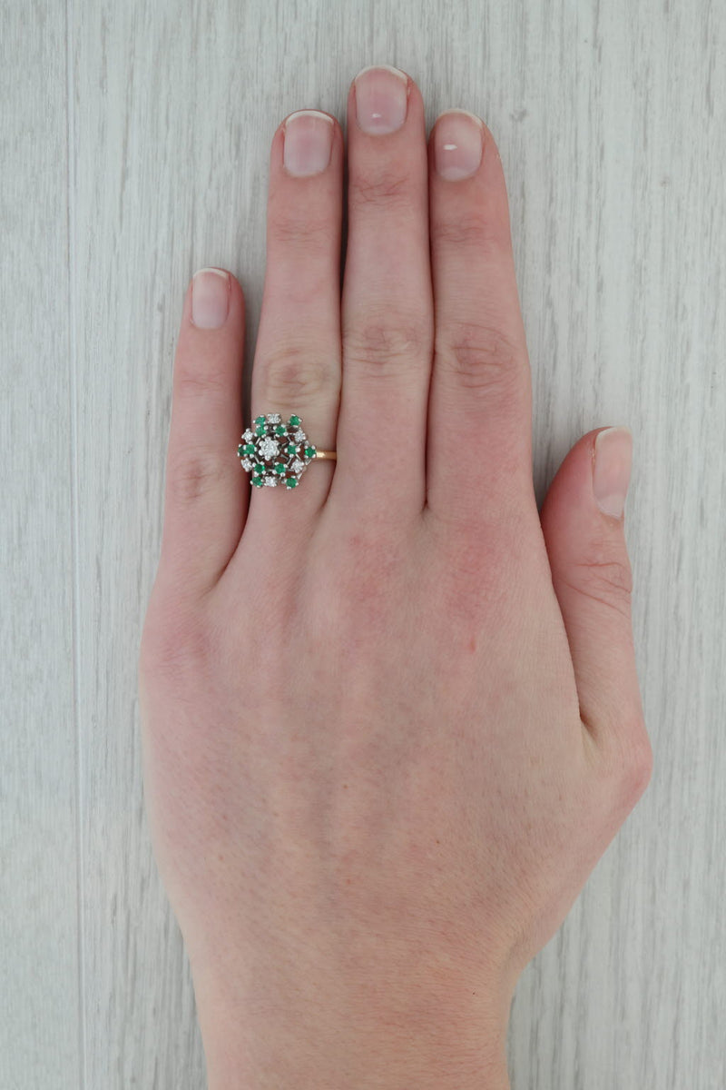 0.45ctw Diamond Emerald Cluster Ring 14k Gold Size 8.5 Cocktail