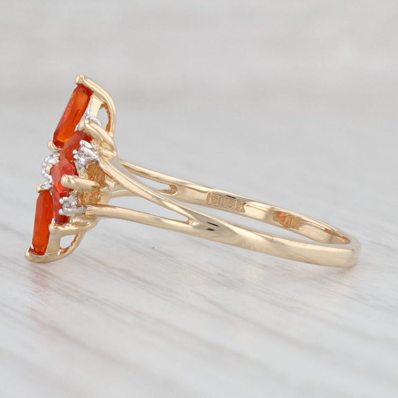 0.55ctw Fire Opal Diamond Flower Ring 14k Yellow Gold Size 9.25
