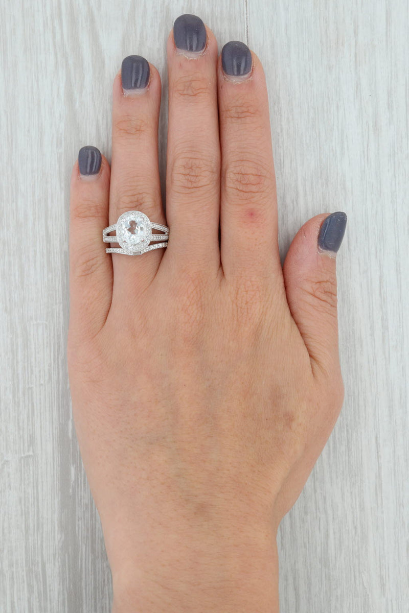 Gray 2.59ctw White Topaz Diamond Halo Engagement Ring Wedding Band Set 14k Gold