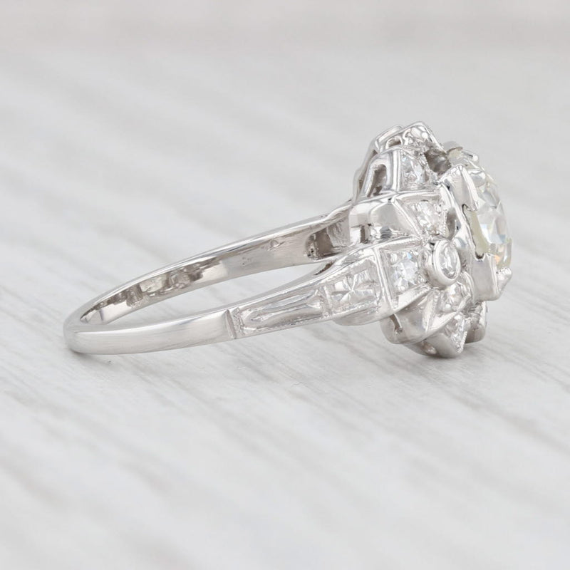 Light Gray Art Deco 1.74ctw Diamond Engagement Ring 900 Platinum Size 5.25 GIA Old European