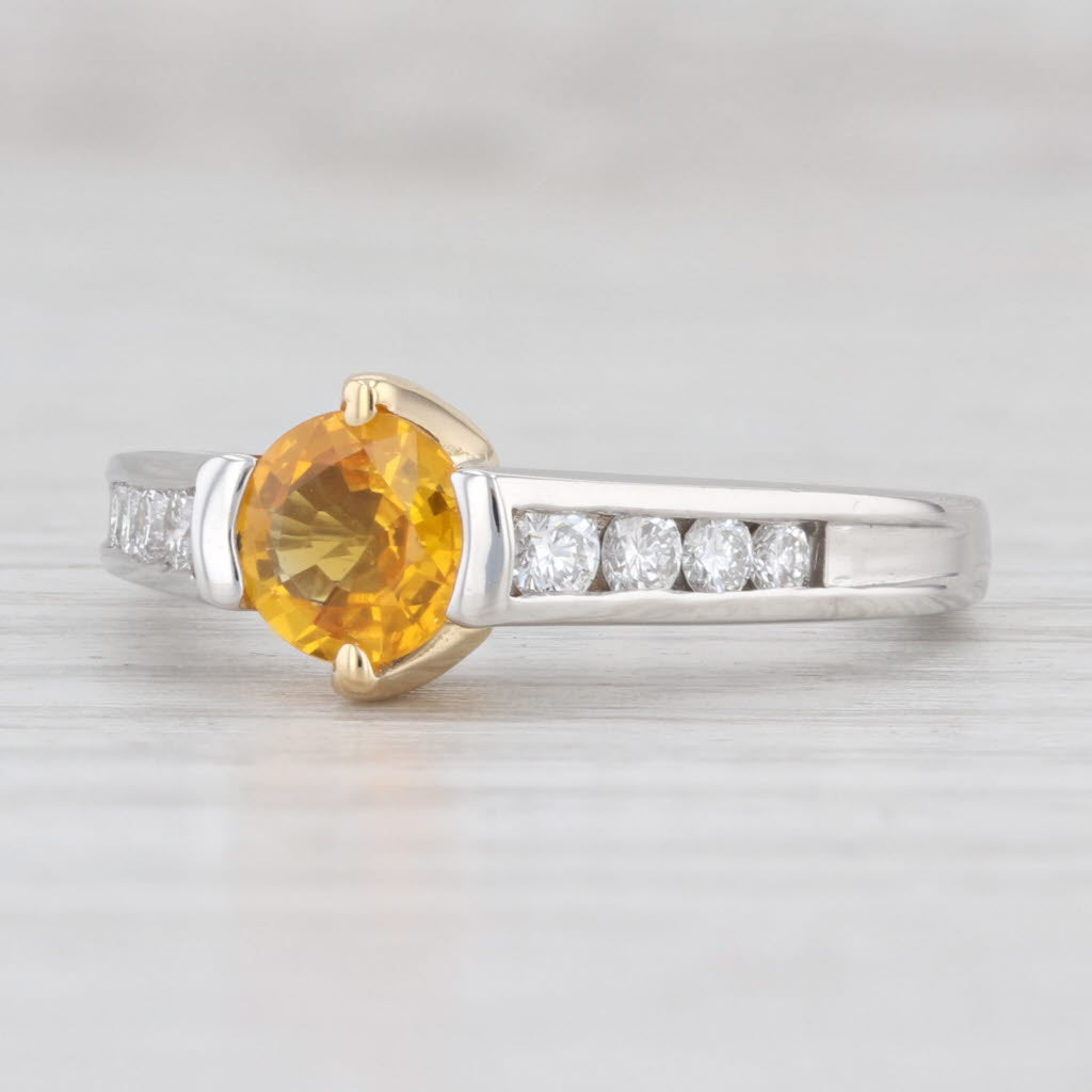 Light Gray 1.10ctw Yellow Orange Sapphire Diamond Ring 18k Gold Platinum Sz 7.25 Engagement