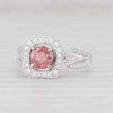 New 1.38ctw Pink White Diamond Halo Ring 14k White Gold Size 7 Engagement GIA