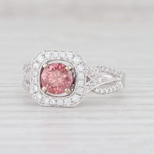 Light Gray New 1.38ctw Pink White Diamond Halo Ring 14k White Gold Size 7 Engagement GIA