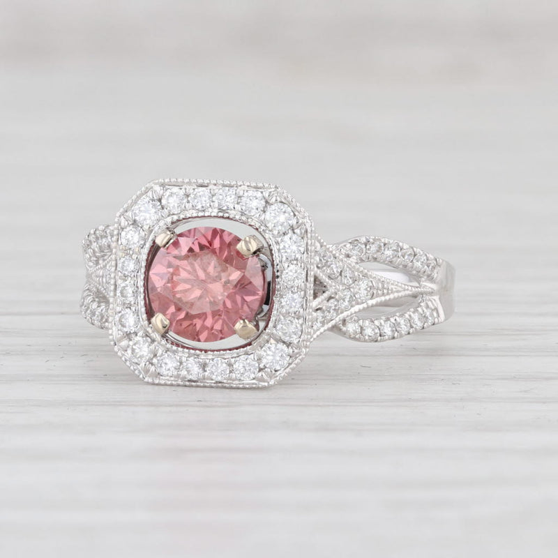 New 1.38ctw Pink White Diamond Halo Ring 14k White Gold Size 7 Engagement GIA