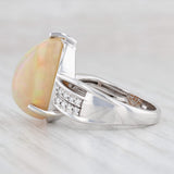 New Lance Fischer Welo Opal Diamond Ring 14k White Gold Sz 7 Pear Cabochon