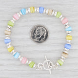 New Glass Bead Bracelet 7.25" Sterling Silver Toggle Clasp Multi Color Statement