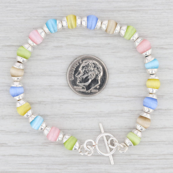 Light Gray New Glass Bead Bracelet 7.25" Sterling Silver Toggle Clasp Multi Color Statement