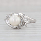 Light Gray Cultured Pearl Solitaire Ring 10k White Gold Size 7 Diamond Accents