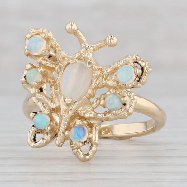 Gray Opal Butterfly Ring 14k Yellow Gold Size 7 Cocktail Bug Insect Jewelry