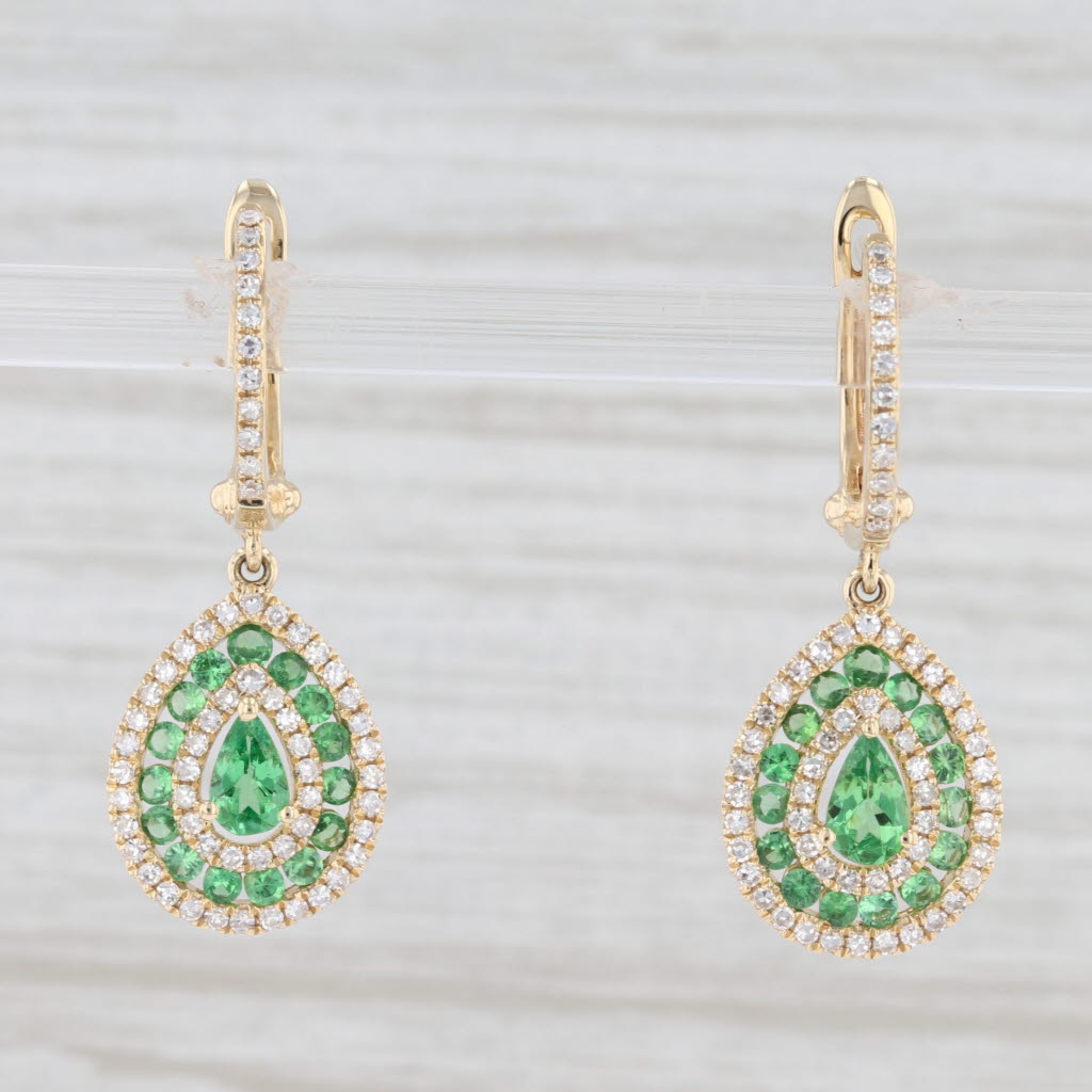 Light Gray New 1.5ctw Green Garnet Diamond Halo Teardrop Earrings 14k Yellow Gold