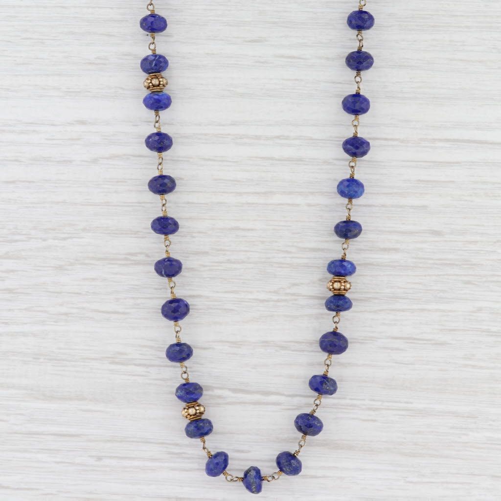 Light Gray New Nina Nguyen Blue Lapis Lazuli Bead Necklace Adjustable Sterling Gold Vermeil