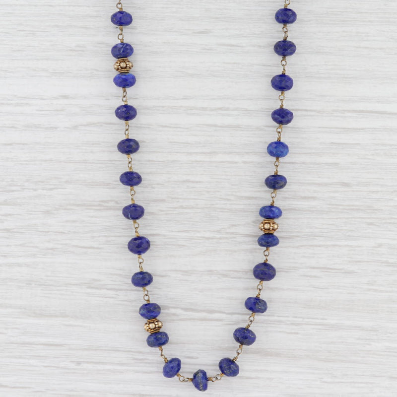 New Nina Nguyen Blue Lapis Lazuli Bead Necklace Adjustable Sterling Gold Vermeil